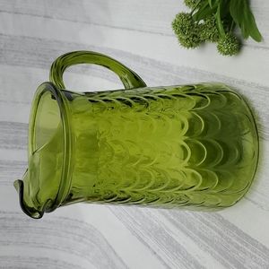 Vintage Scallop Drape Green Pitcher by Ancho Hocking with Ice Lip